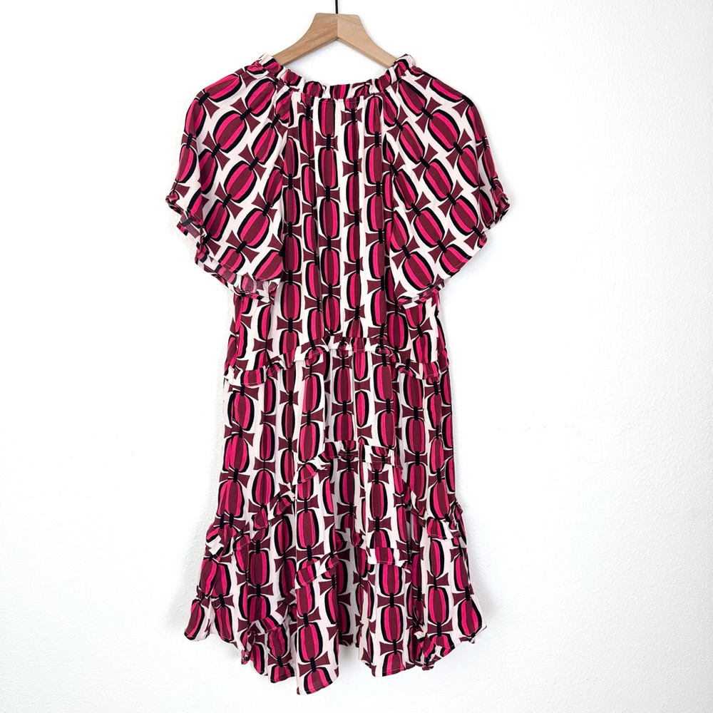 NWT Anthropologie Robin Tiered Flutter Sleeve Mini Dress Geometric Print Medium - Picture 7 of 9